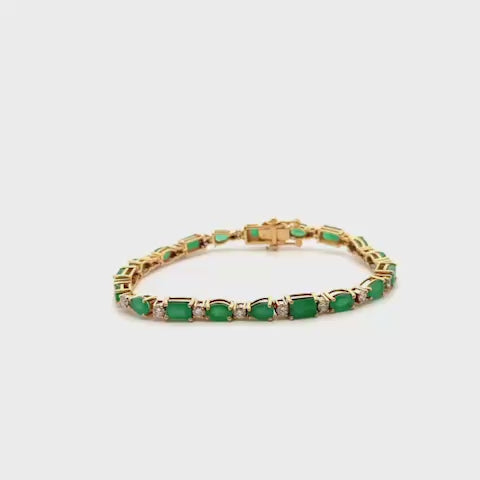 Alternate Multi Shape Emerald & Diamond Bracelet (8.15 ct.) in 14K Gold