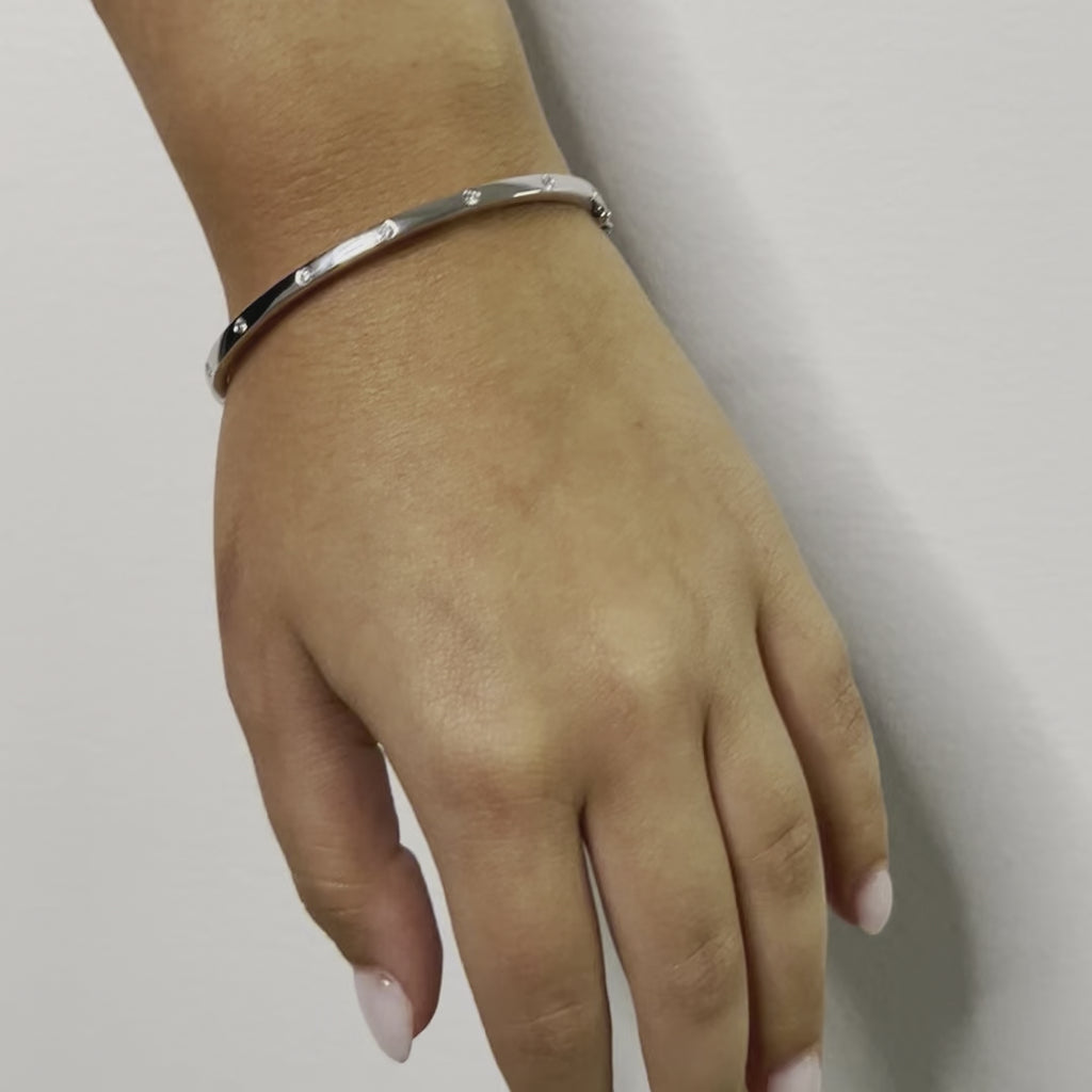 Inlay Diamond Stackable Square Tube Bangle Bracelet Cuff (0.30 ct.) in 14K Gold