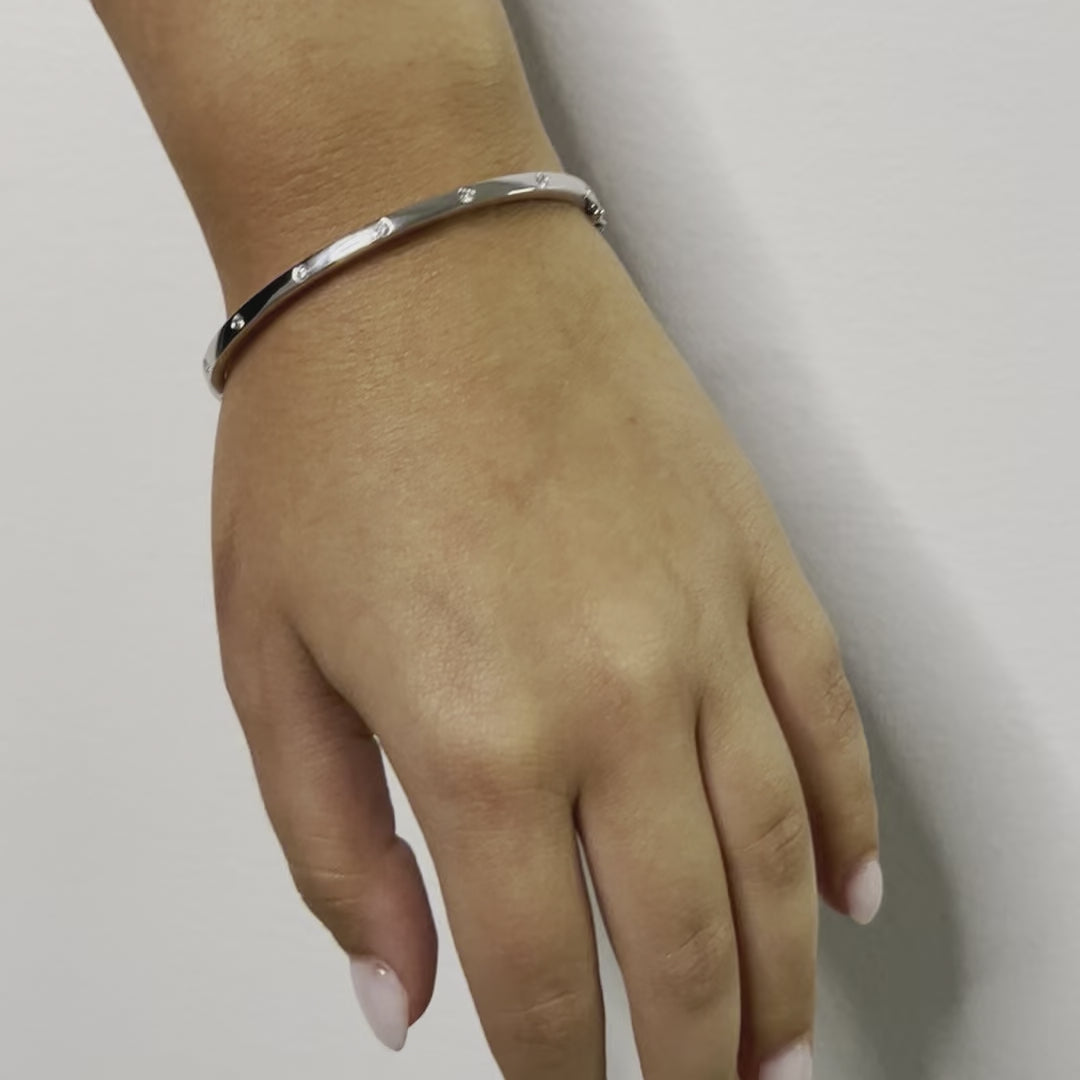 Inlay Diamond Stackable Square Tube Bangle Bracelet Cuff (0.30 ct.) in 14K Gold