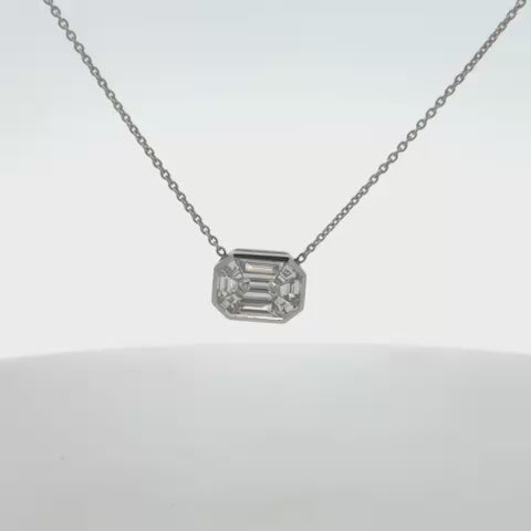 Illusion Emerald Cut Shape Diamond Necklace (0.80 ct.) Bezel Set in 14K Gold
