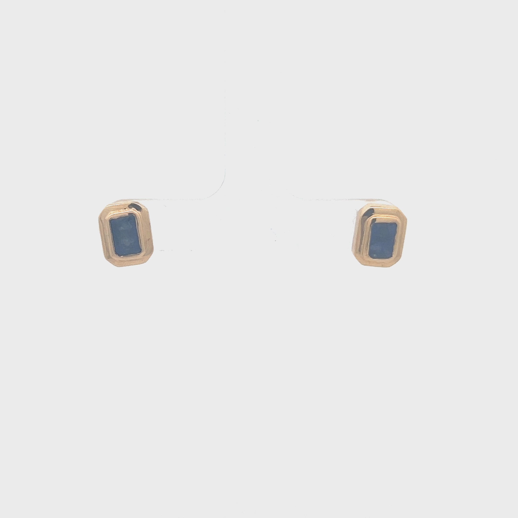Blue Sapphire Rectangular Shape Studs Bezel Setting Earrings (1.75 ct.) in 14K Gold