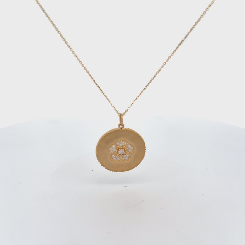 Diamond Medallion Flower Coin Pendant Necklace (0.30 ct.) in 14K Gold