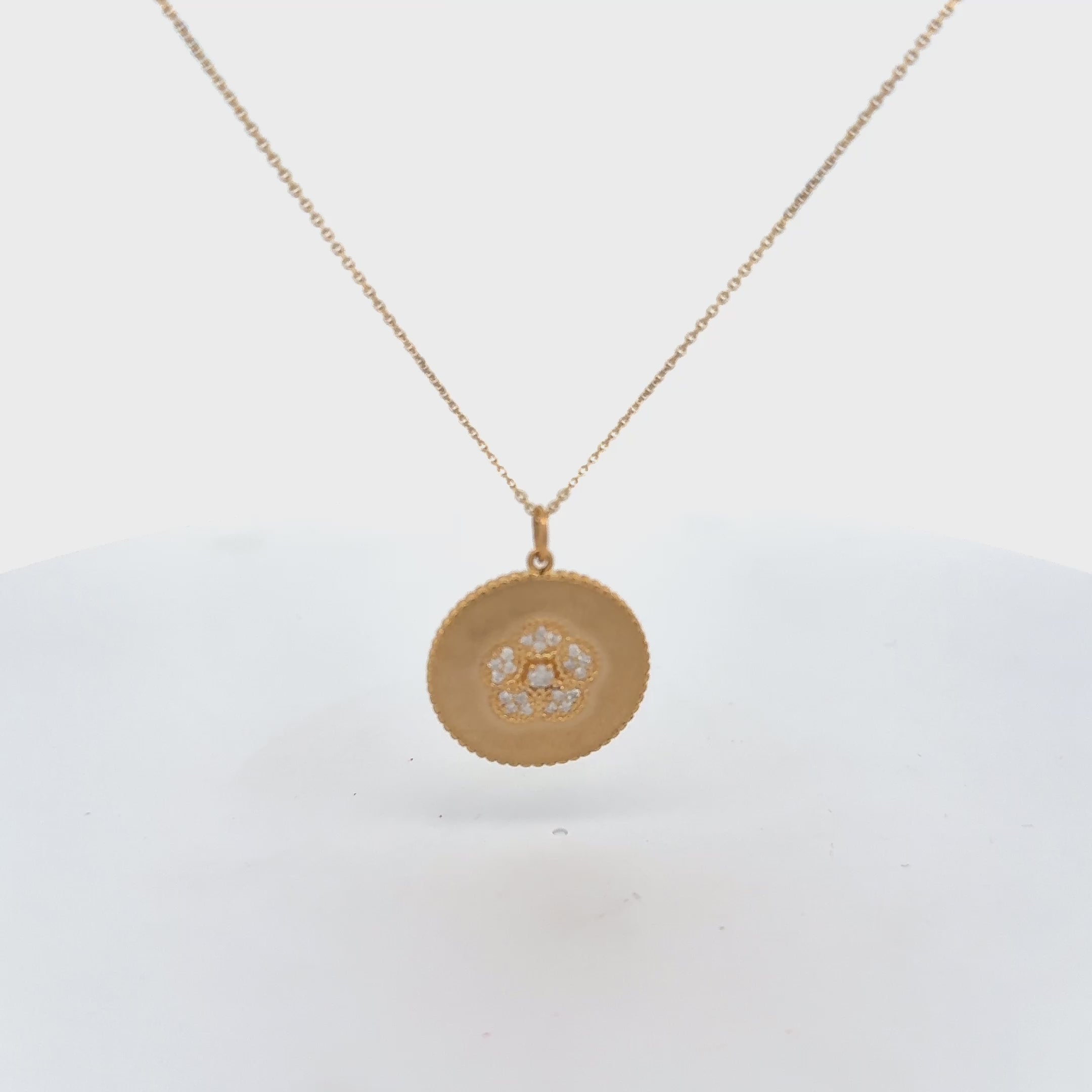 Diamond Medallion Flower Coin Pendant Necklace (0.30 ct.) in 14K Gold