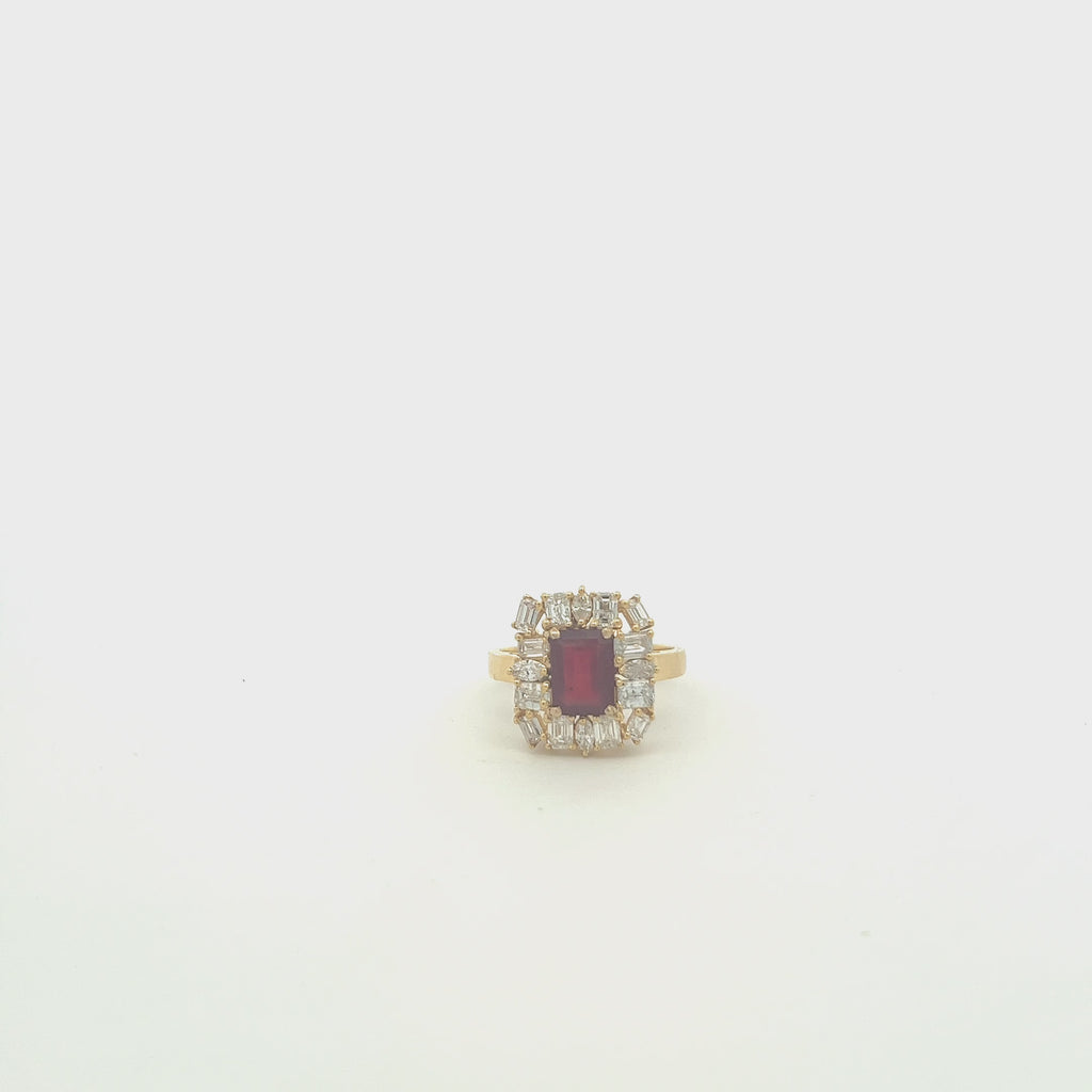 Emerald Cut Ruby & Multi Shape Diamond Cocktail Ring (2.90 ct.) in 14K Gold