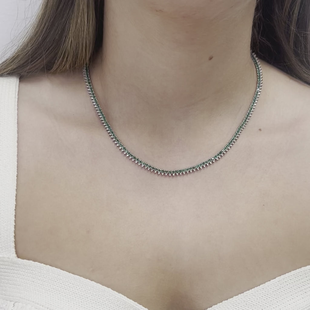 Emerald & Diamond Halfway Tennis Choker Necklace (5.25 ct.) in 14K Gold