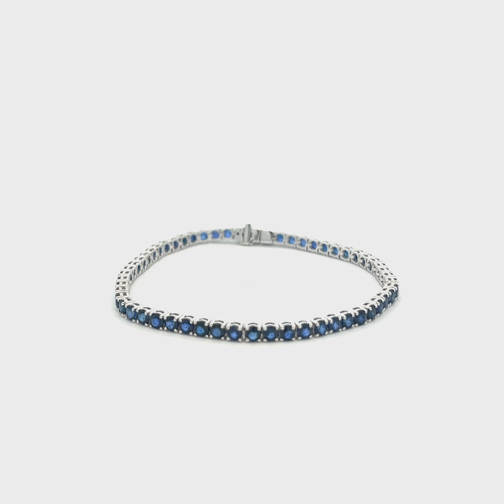 Blue Sapphire Tennis Bracelet (7.29 ct.) 3.00 mm 4-Prongs Setting in 18K Gold
