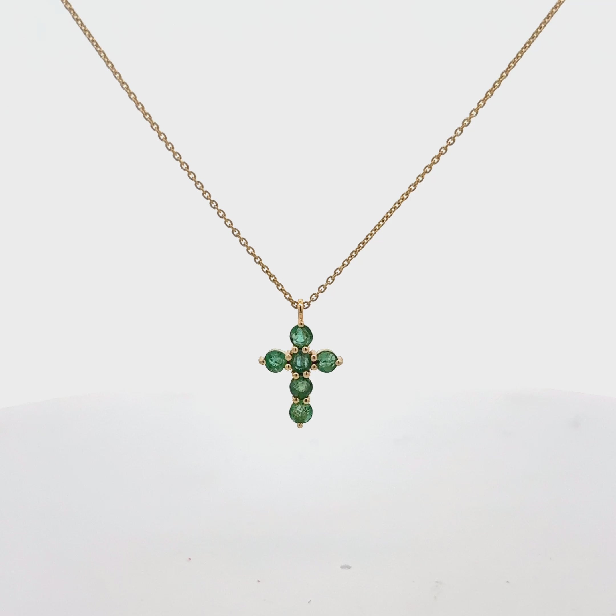 Emerald Cross Necklace (0.70 ct.) in 14K Gold