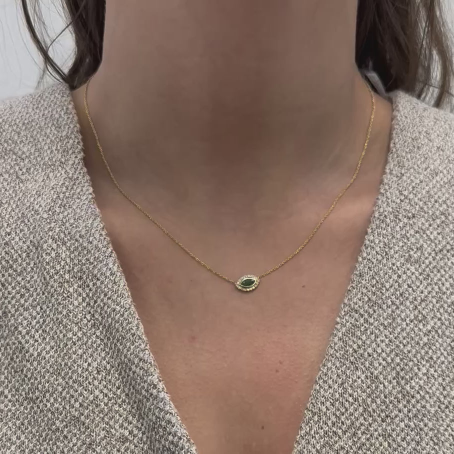 Emerald & Diamond Mini Evil Eye Pendant Necklace (0.33 tcw.) in 14K Gold