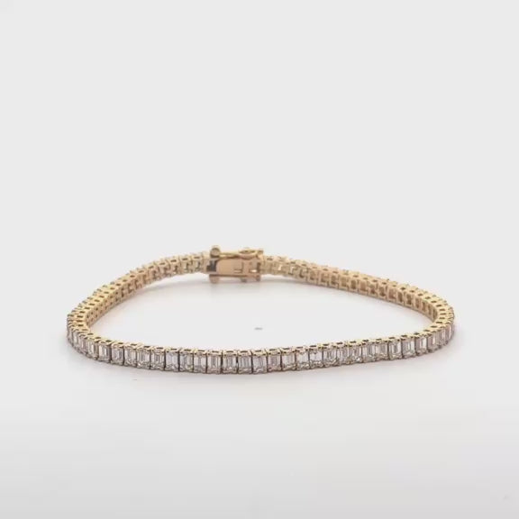 Lab Grown Emerald Cut Diamond North-South Tennis Bracelet (7.00 ct.) 4-Prongs Setting in 14K Gold