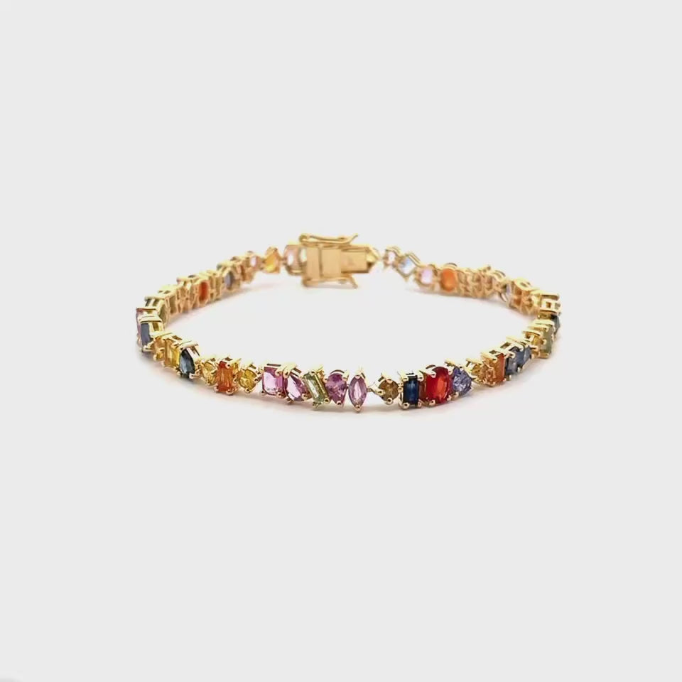 Multi Shape Rainbow Multi Color Sapphire Tennis Bracelet (9.00 ct.) in 14K Gold
