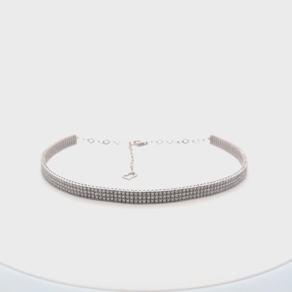 Triple Diamond Choker Necklace (6.00 ct.) 4-Prong Setting in 14K Gold