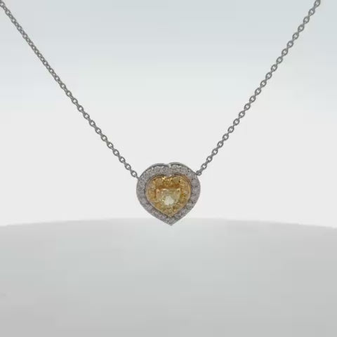 Yellow Diamond Double Halo Heart Shape Necklace (0.60 ct.) in 14K Gold