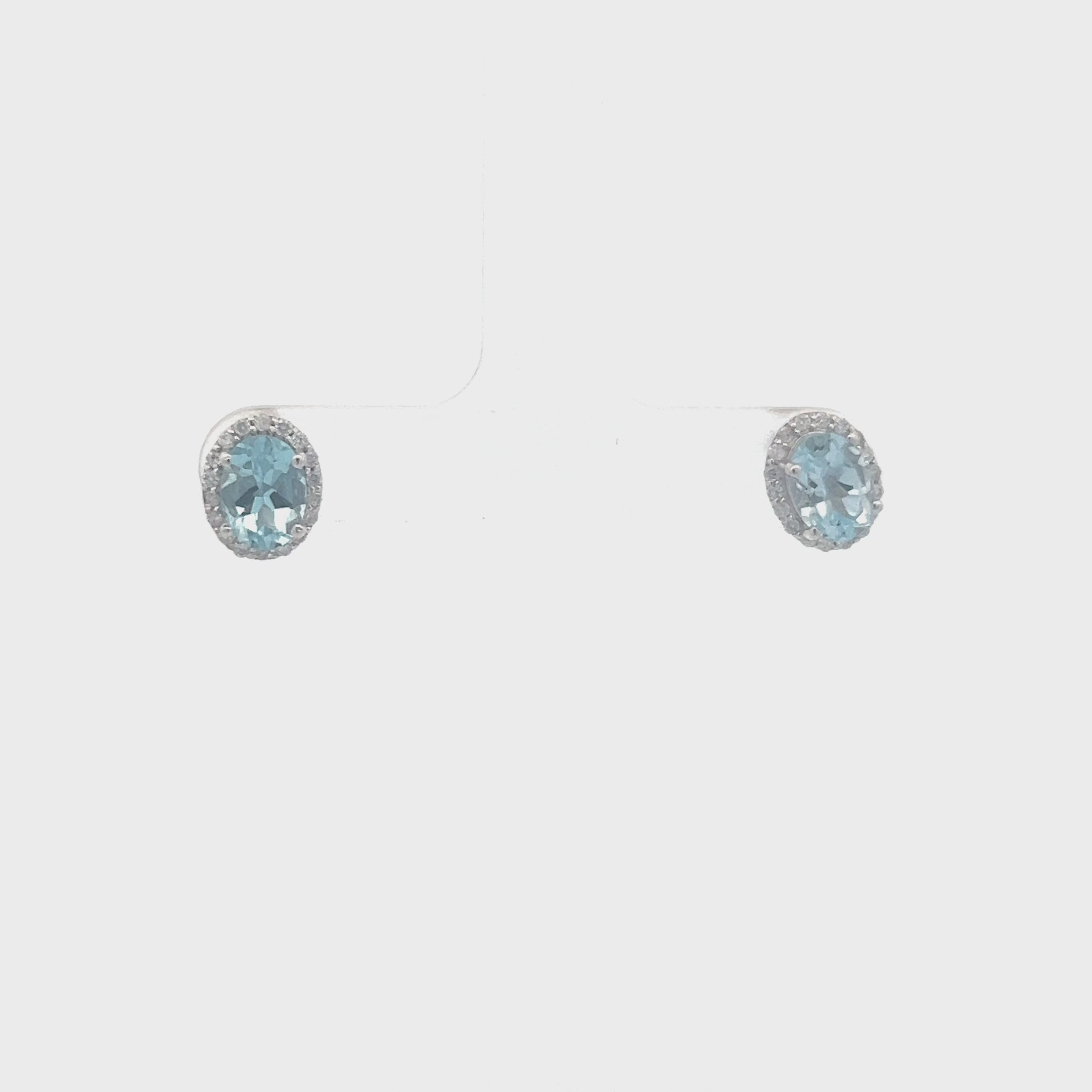 Oval Cut Aquamarine with Diamond Halo Earrings (1.80 ct.) in 14K Gold