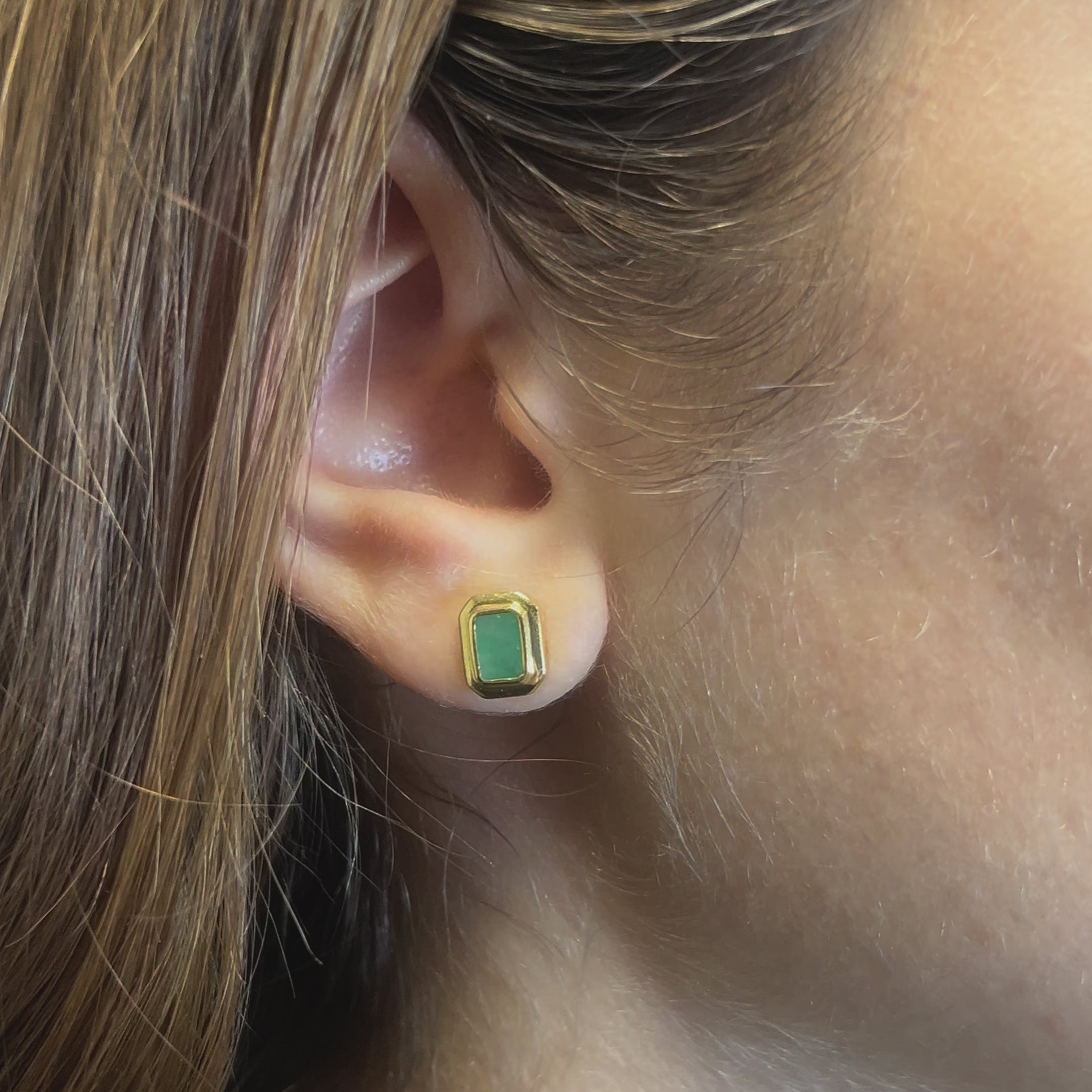 Emerald Cut Emerald Studs Bezel Setting Earrings (1.30 ct.) in 14K Gold