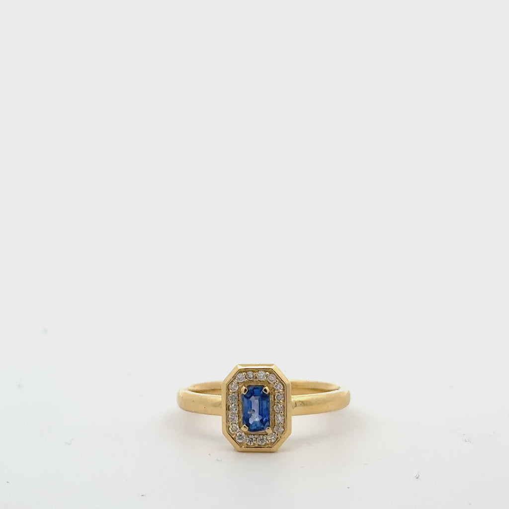 Sapphire & Diamond Halo Shield Ring (0.55 ct.) in 14K Gold