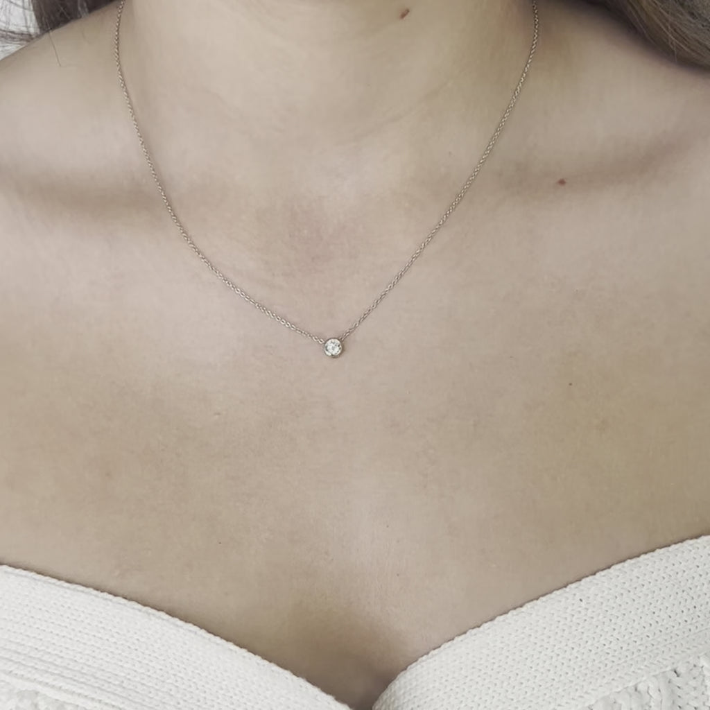 Solitaire Diamond Chain Necklace (0.25 ct.) Bezel Set in 14K Gold