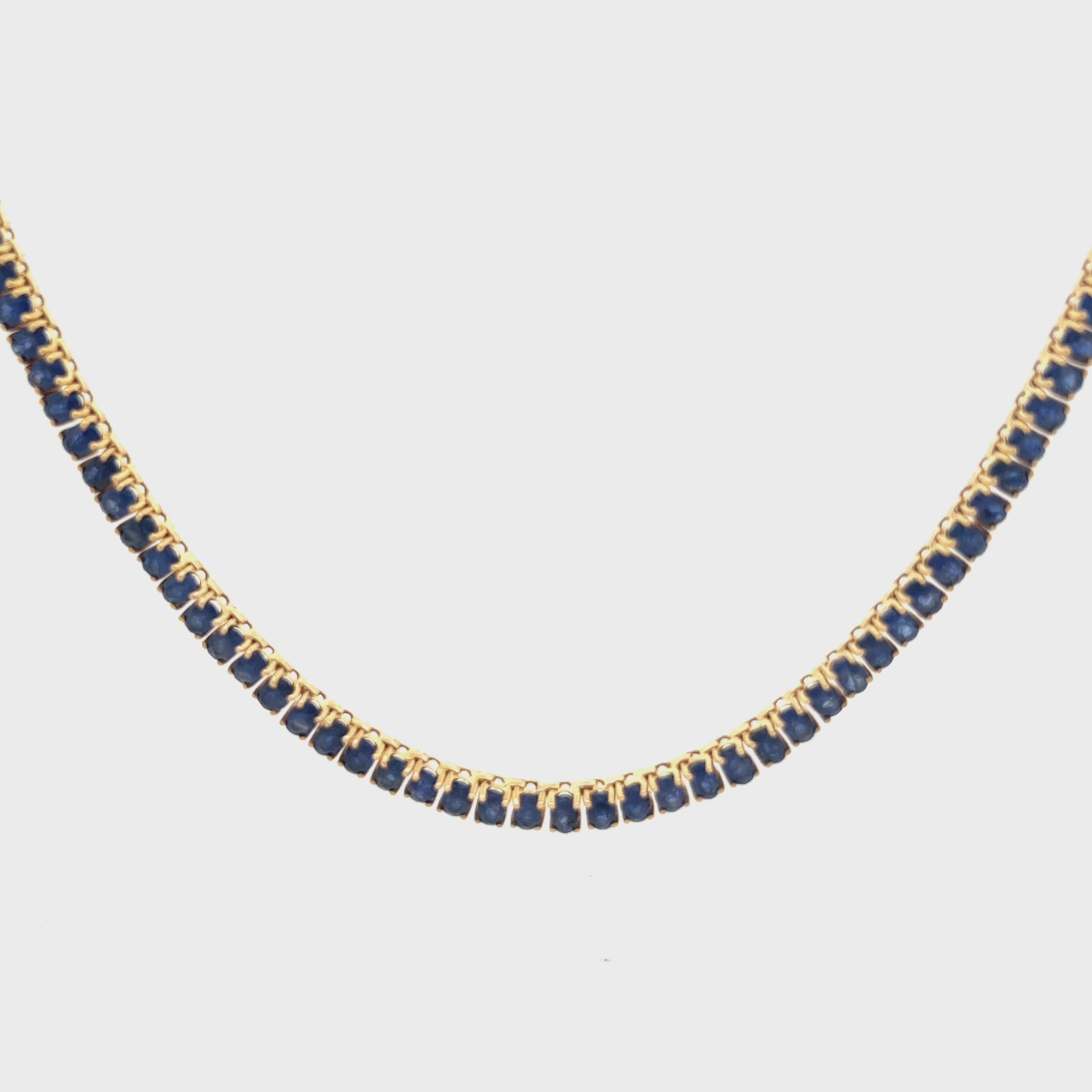 Oval Shape Sapphire Tennis Necklace (41.24 ct.) 4-Prongs Setting in 14K Gold