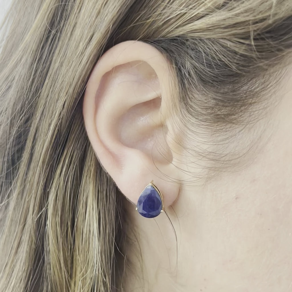Pear Shape Blue Sapphire Earrings (8.20 ct.) in 14K Gold