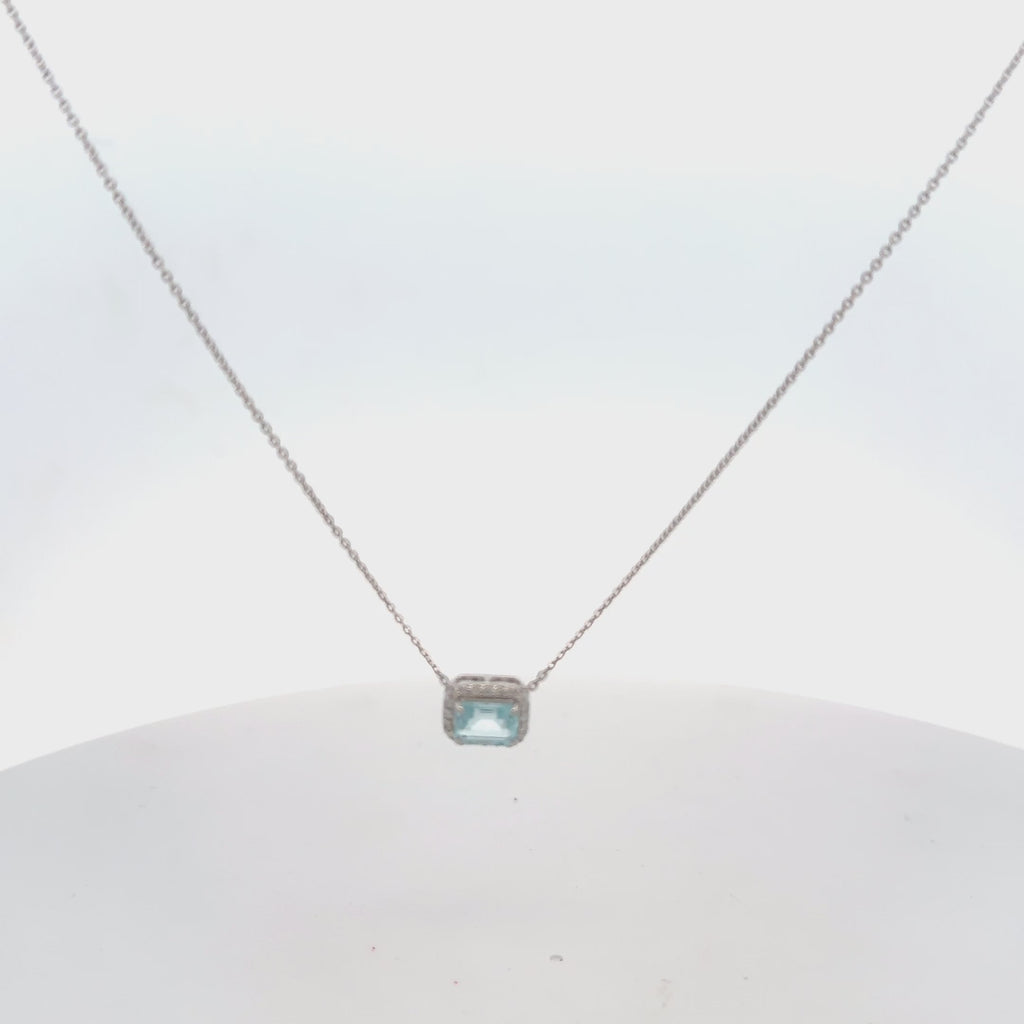 Emerald Cut Aquamarine & Diamond Halo Necklace (1.13 ct.) in 14K Gold
