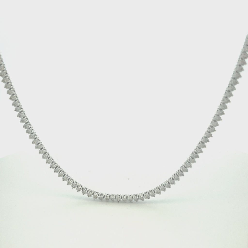 Diamond Tennis Necklace (2.10 ct.) 3-Prongs Illusion Setting in 14K Gold