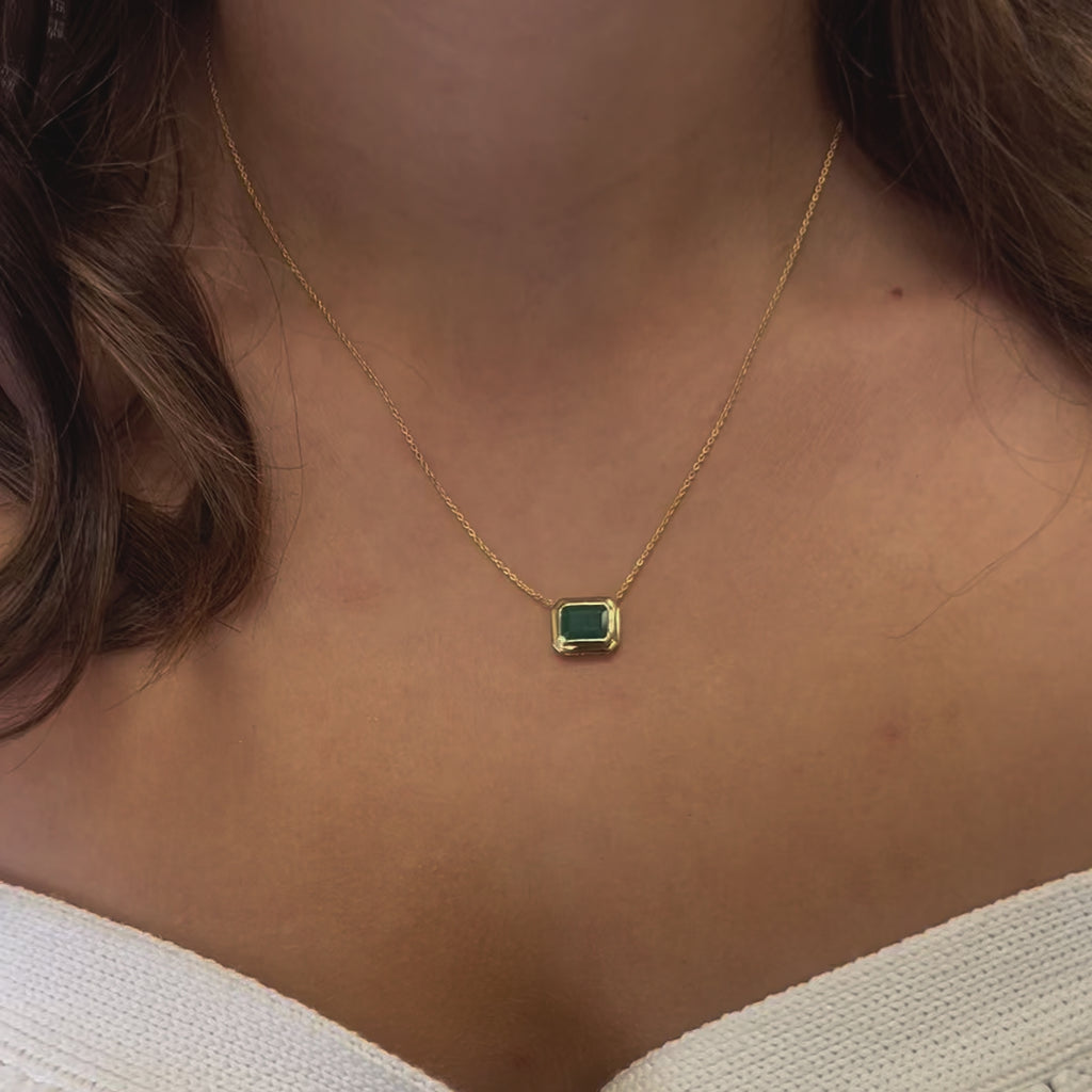 Solitaire Emerald Cut Emerald Necklace (1.70 ct.) in 14K Gold