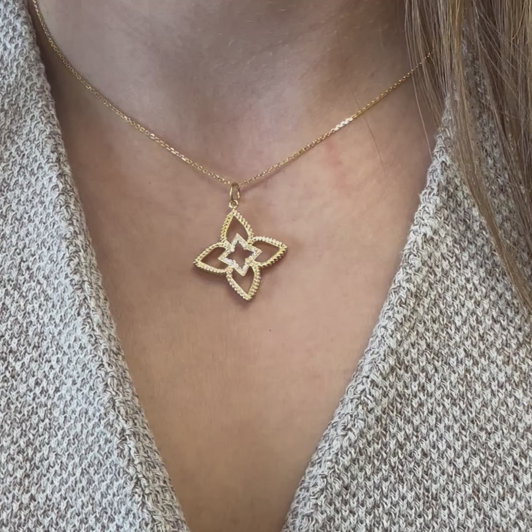 Diamond Floral/Flower Pendant Necklace (0.10 ct.) in 14K Gold