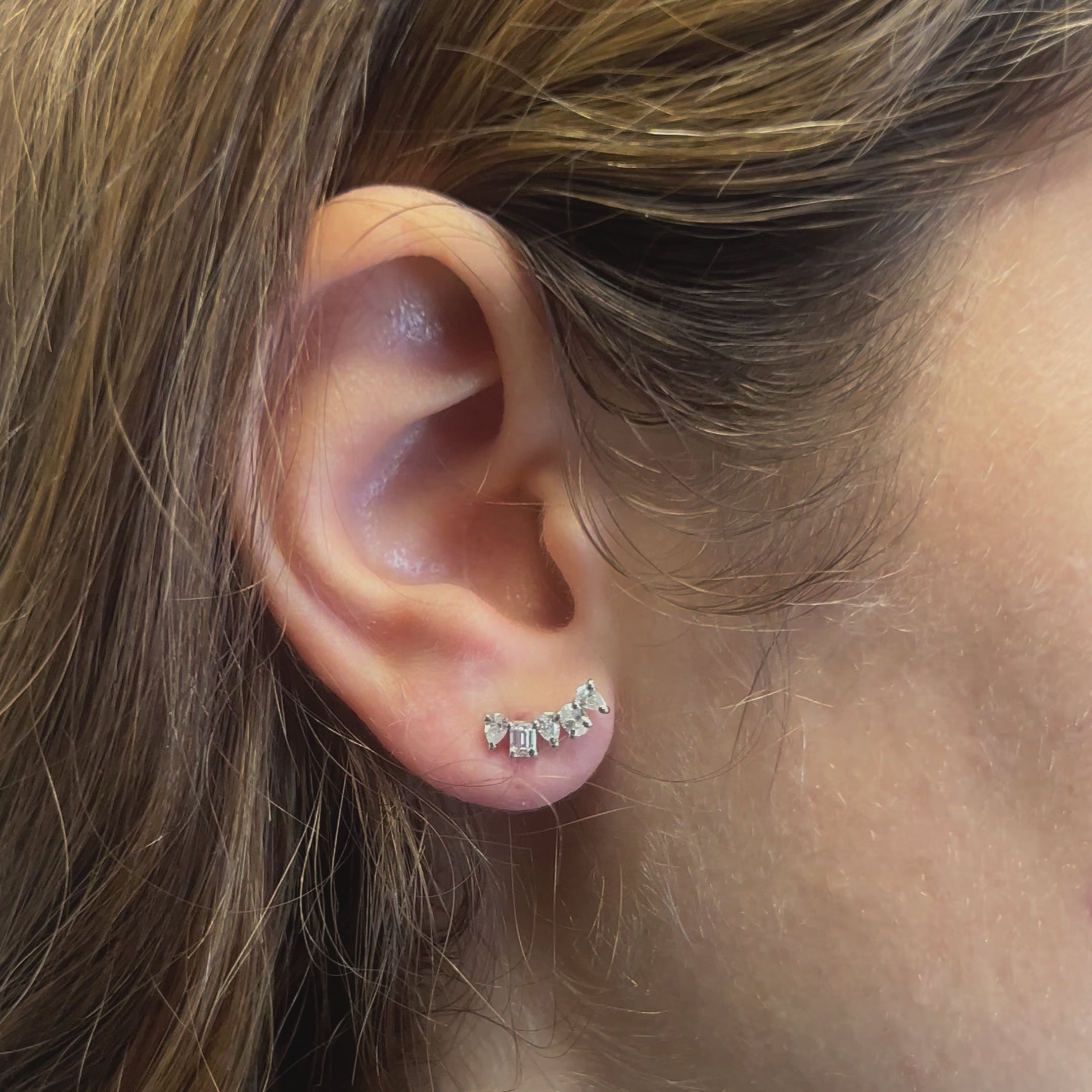 Oval, Pear & Emerald Cut Diamond Curve Earrings (0.70 ct.) in 14K Gold