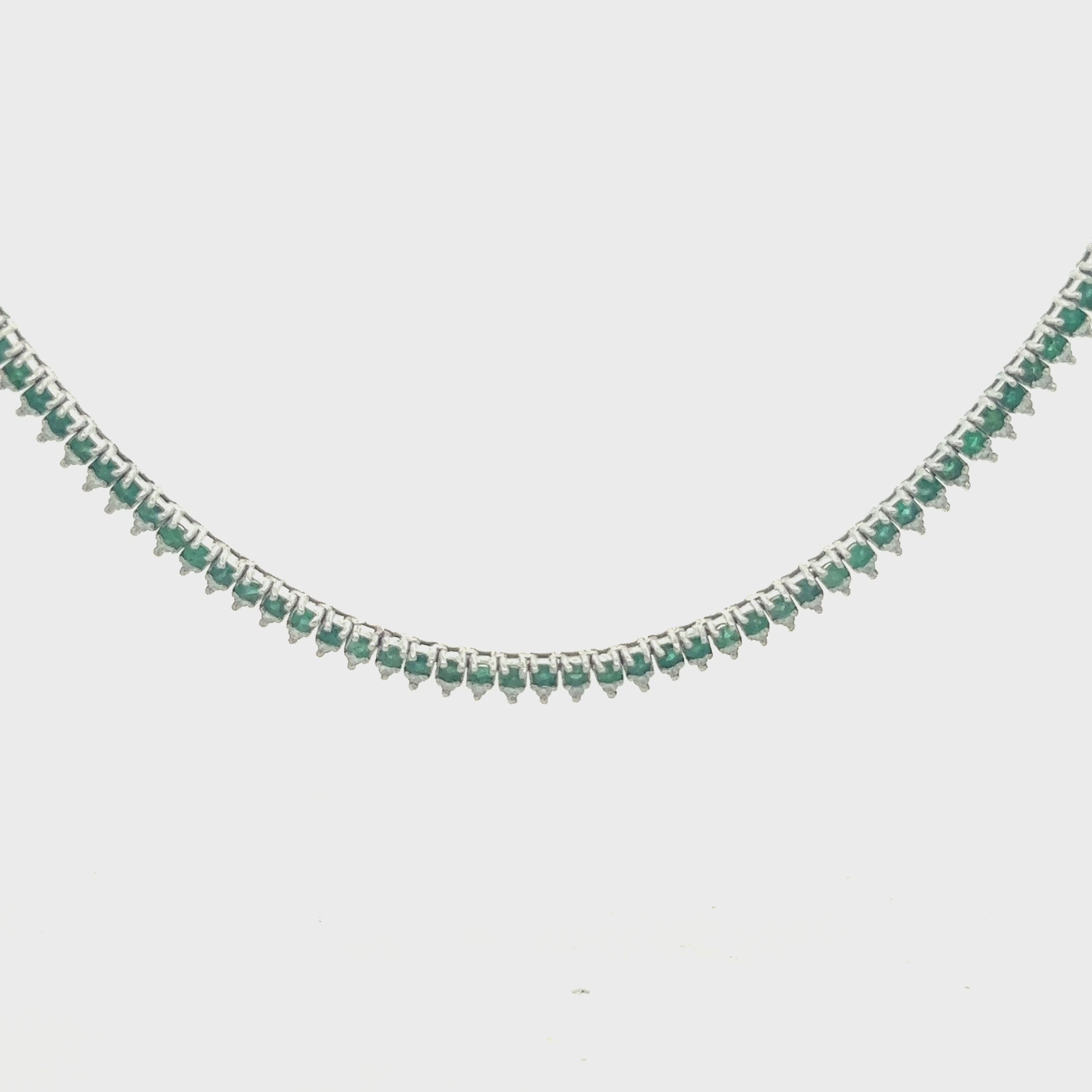 Emerald & Diamond Halfway Tennis Choker Necklace (5.25 ct.) in 14K Gold