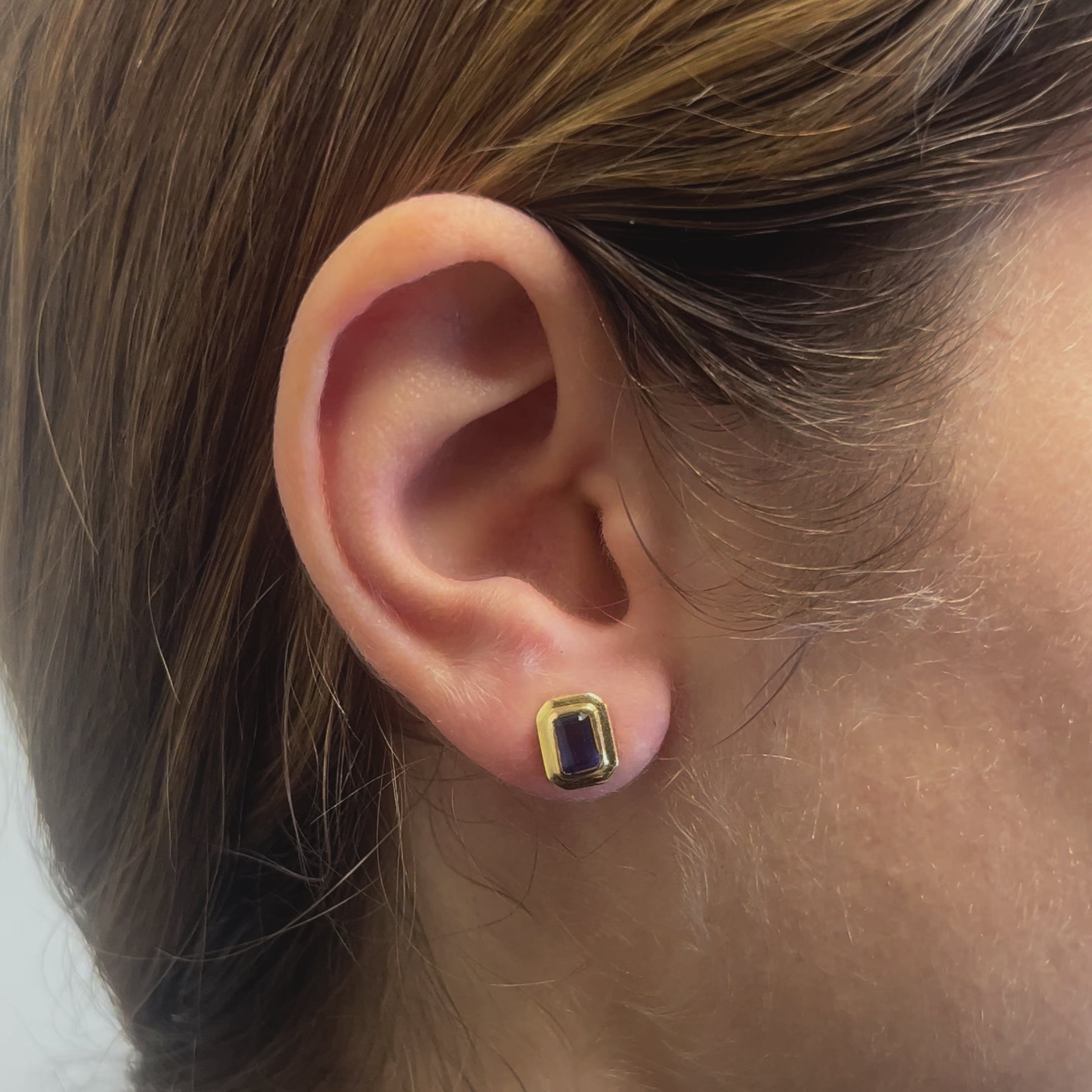 Blue Sapphire Rectangular Shape Studs Bezel Setting Earrings (1.75 ct.) in 14K Gold