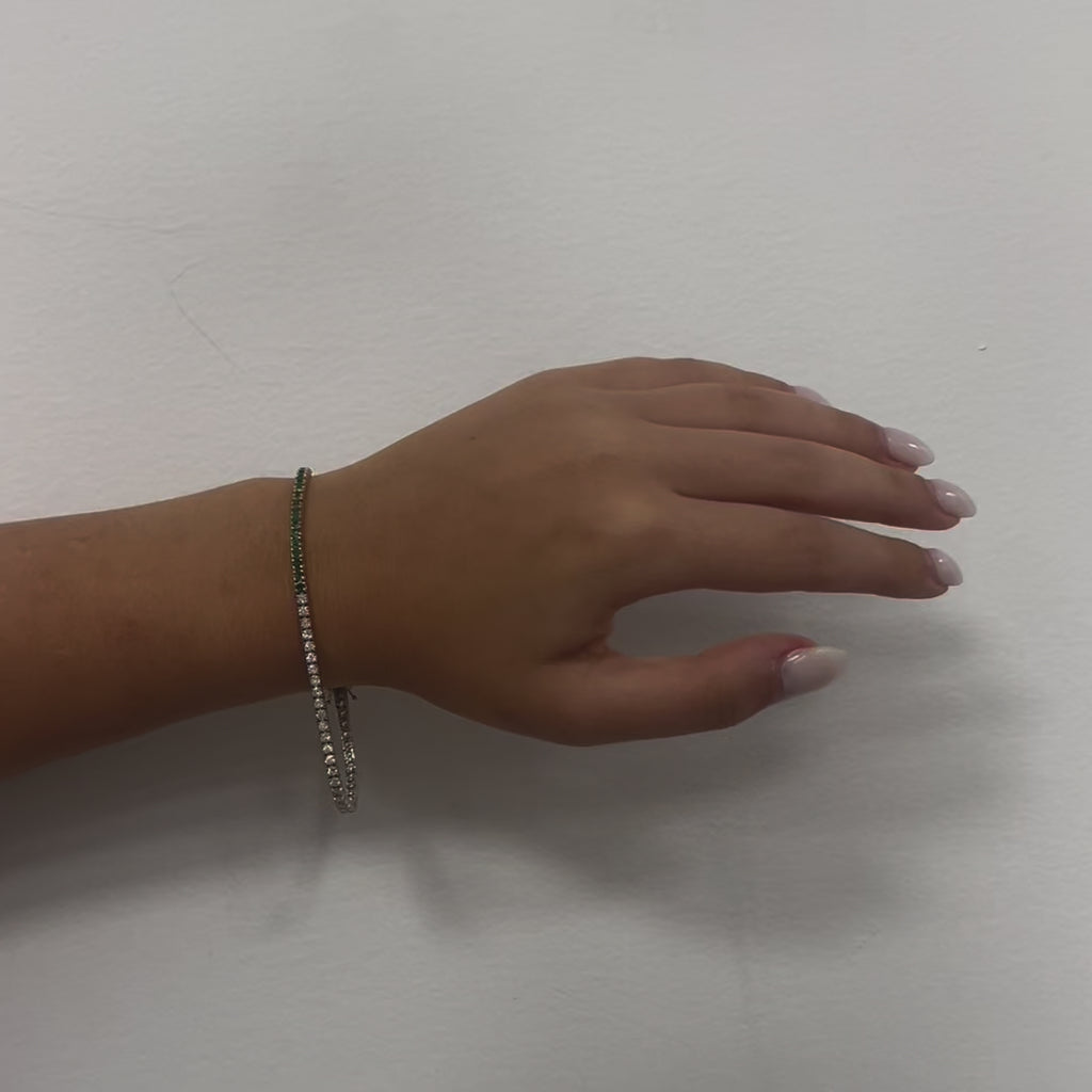 Half Diamonds & Half Emerald Tennis Bracelet (3.15ct.) 4-Prongs Setting in 14K Gold