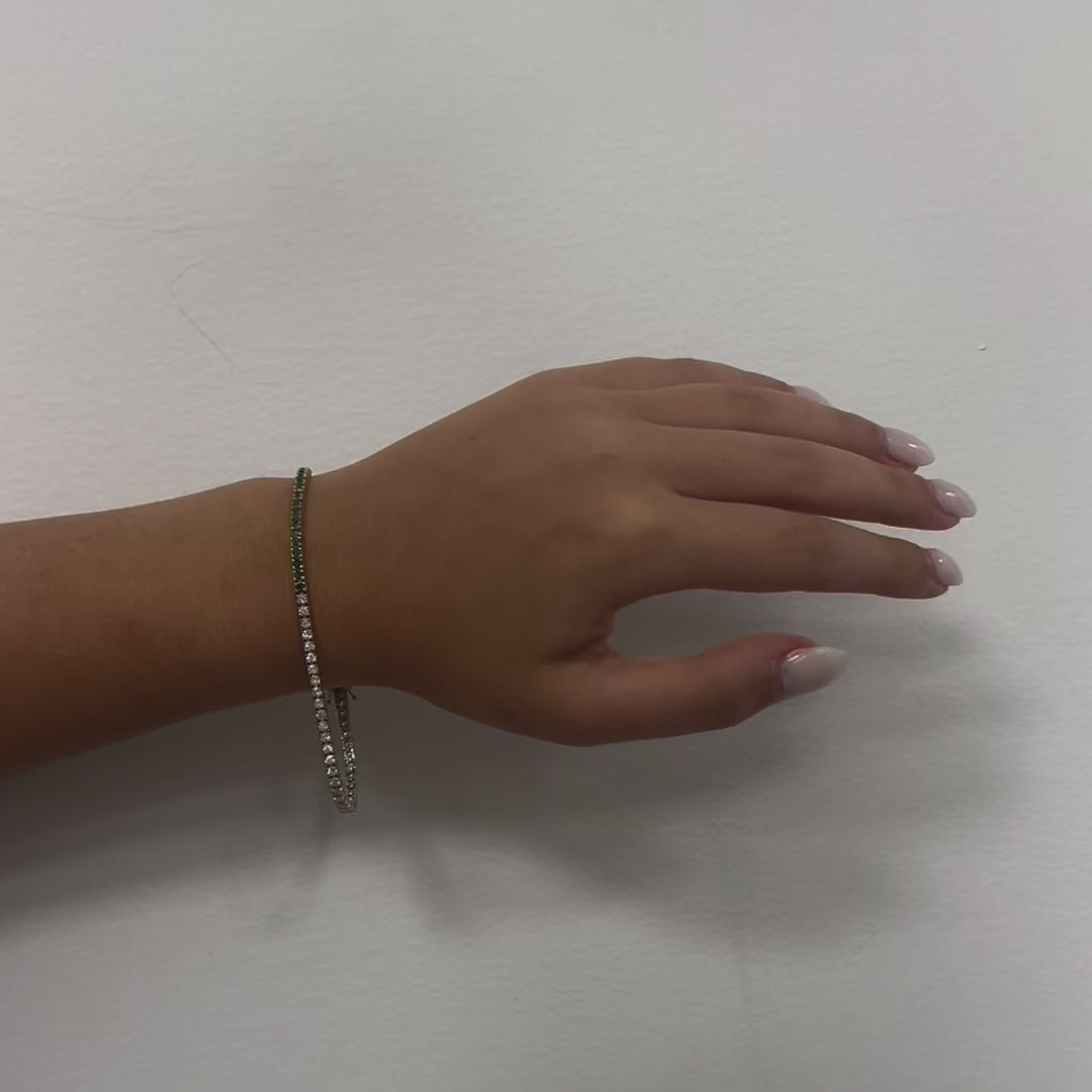 Half Diamonds & Half Emerald Tennis Bracelet (3.15ct.) 4-Prongs Setting in 14K Gold