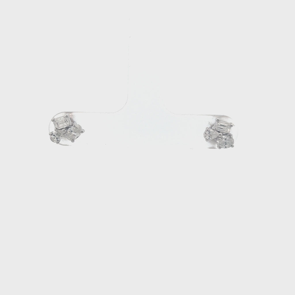 Oval, Pear & Emerald Cut Diamond Cluster Stud Earrings (0.75 ct.) in 14K Gold