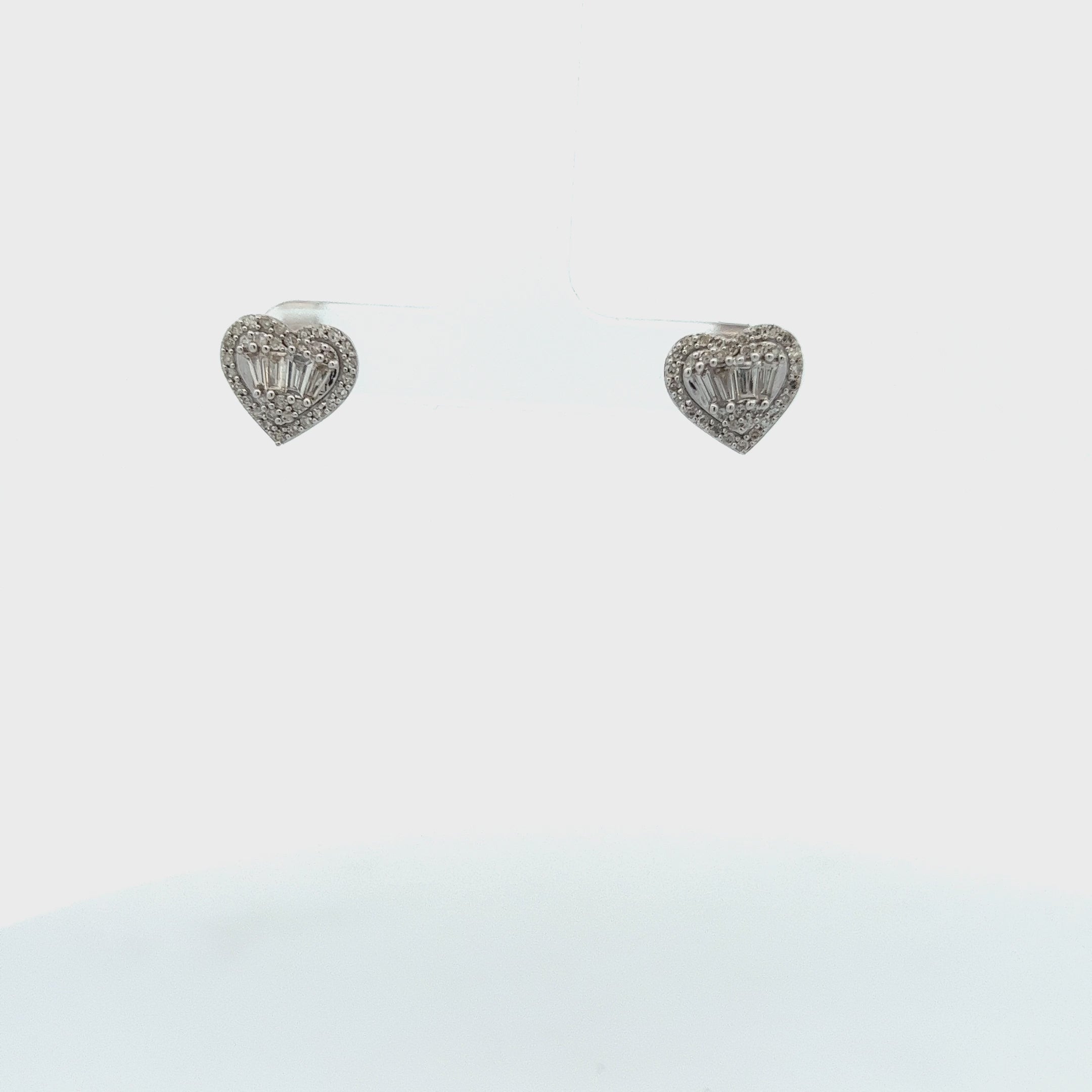 Diamond Double Halo Baguette Heart Shape Studs Earrings (0.75 ct.) in 14K Gold