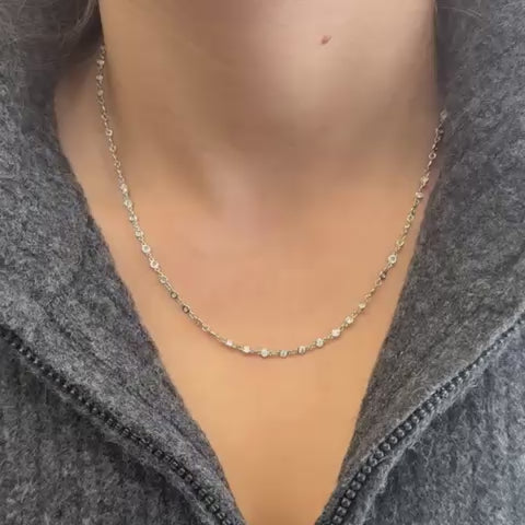 Ready to Ship 61 Stone Diamond By The Yard Necklace, Bezel Set Diamond Station Necklace (2.25 ct.) in 14K Gold