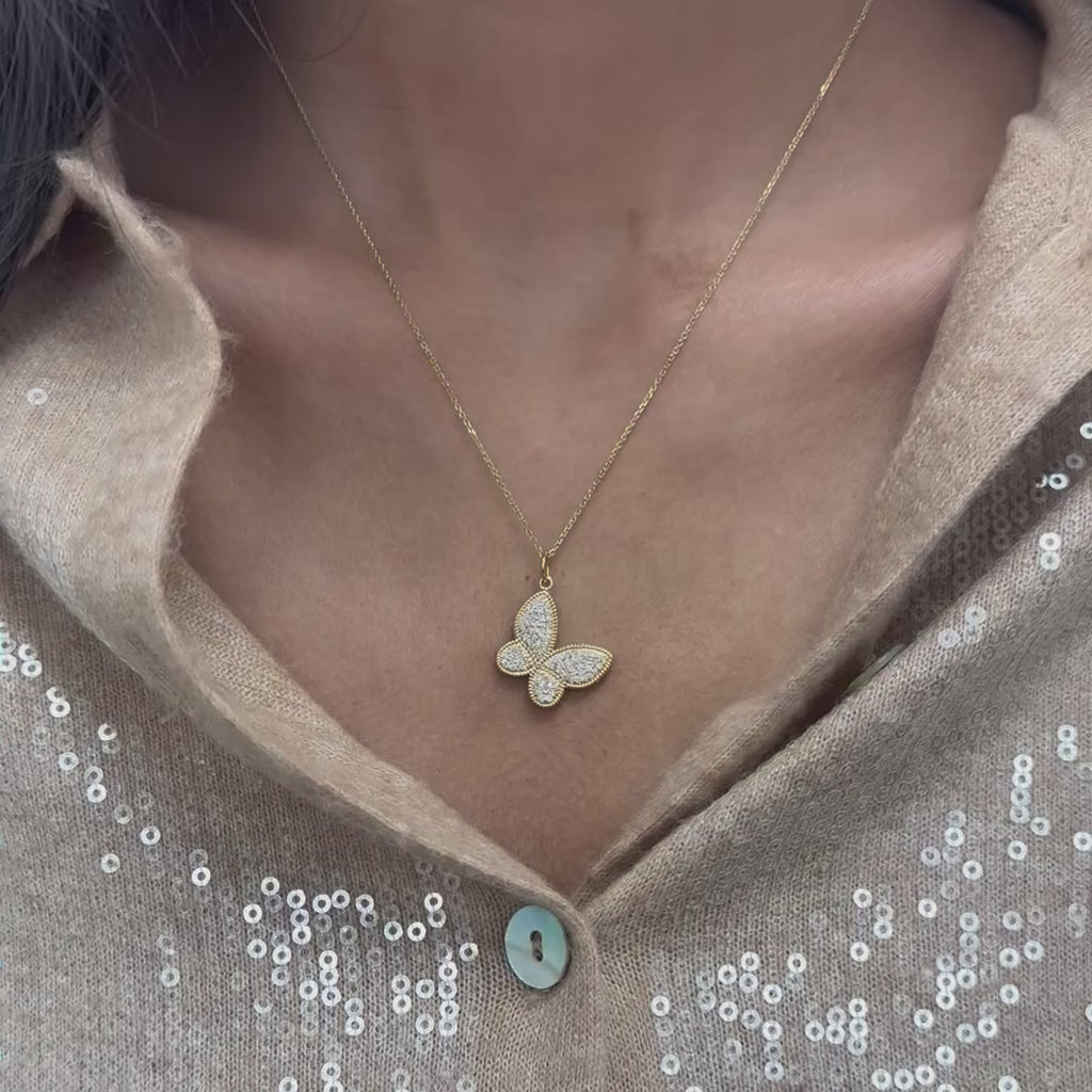 Diamond Butterfly Pendant Necklace (0.55 ct.) in 14K Gold