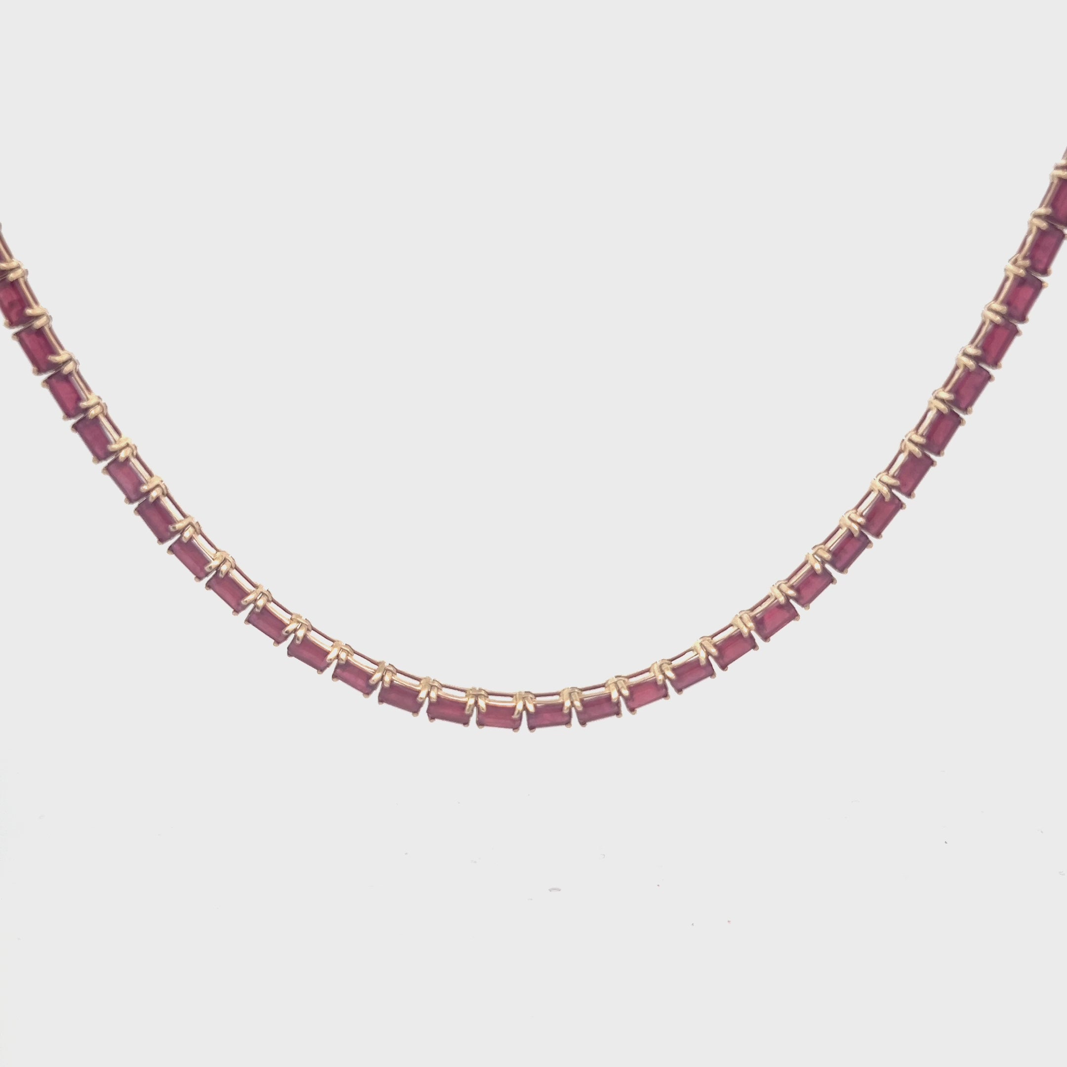 East West Ruby Emerald Cut Tennis Necklace (33.00 ct.) 4-Prongs Setting in 14K Gold