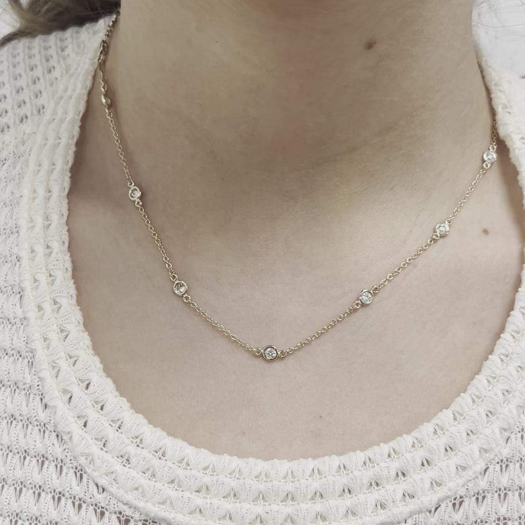 16 Stone Diamond By The Yard Necklace, Bezel Set Diamond Station Necklace (1.50 ct.) in 14K Gold