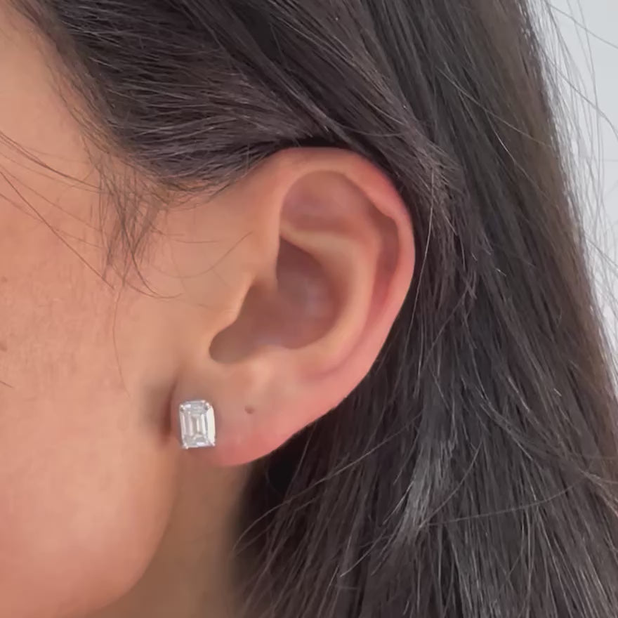 Lab Grown Diamond Emerald Cut Rectangular Studs Earrings (2.00 ct.) in 14K Gold