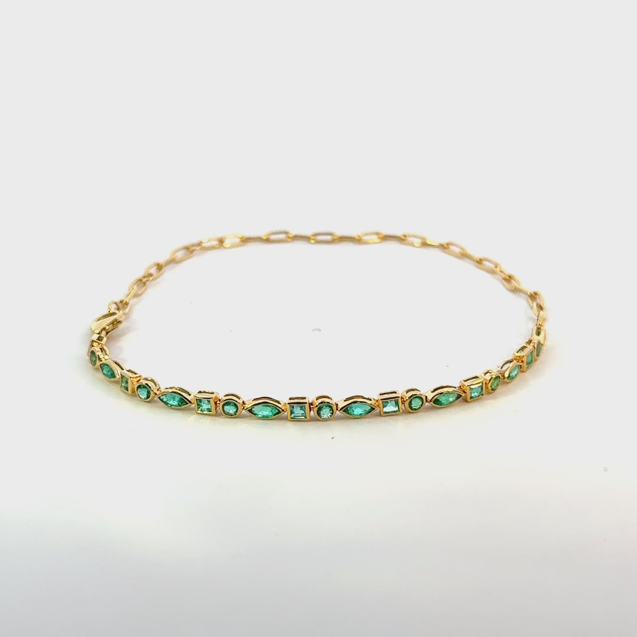 Multi Shape Emerald Bezel Setting Half Tennis Bracelet and Half paper clip Chain (1.50 ct.) in 14K Gold