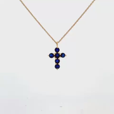 Sapphire Cross Necklace (0.95 ct.) in 14K Gold