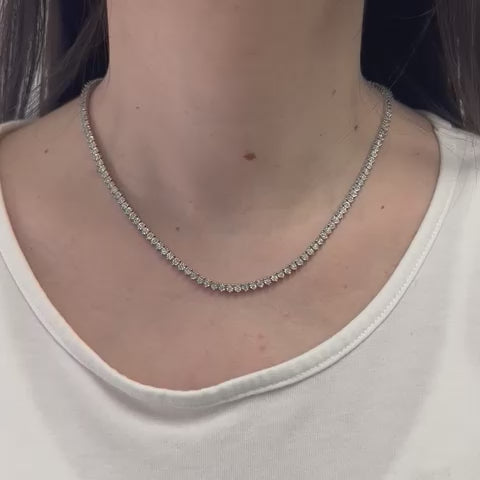 Diamond Tennis Necklace (2.10 ct.) 3-Prongs Illusion Setting in 14K Gold