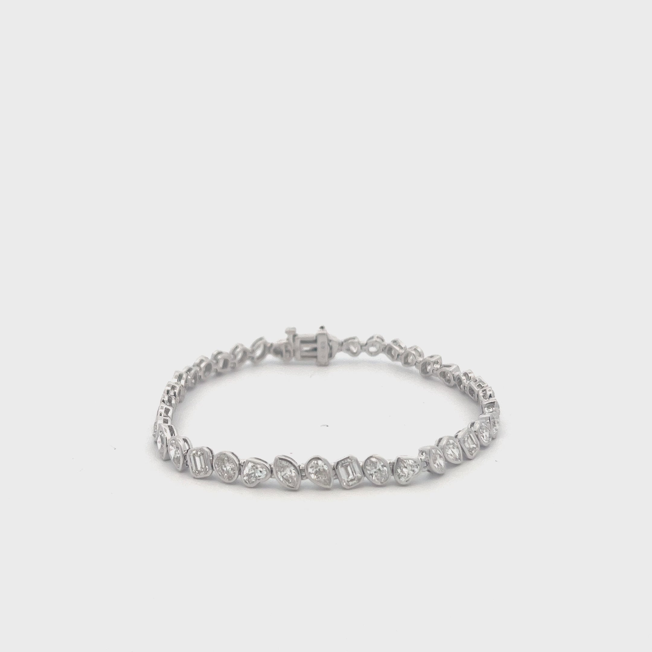 Fancy Multi Shape Diamond Bracelet (7.40 ct.) Bezel Set in 18K Gold