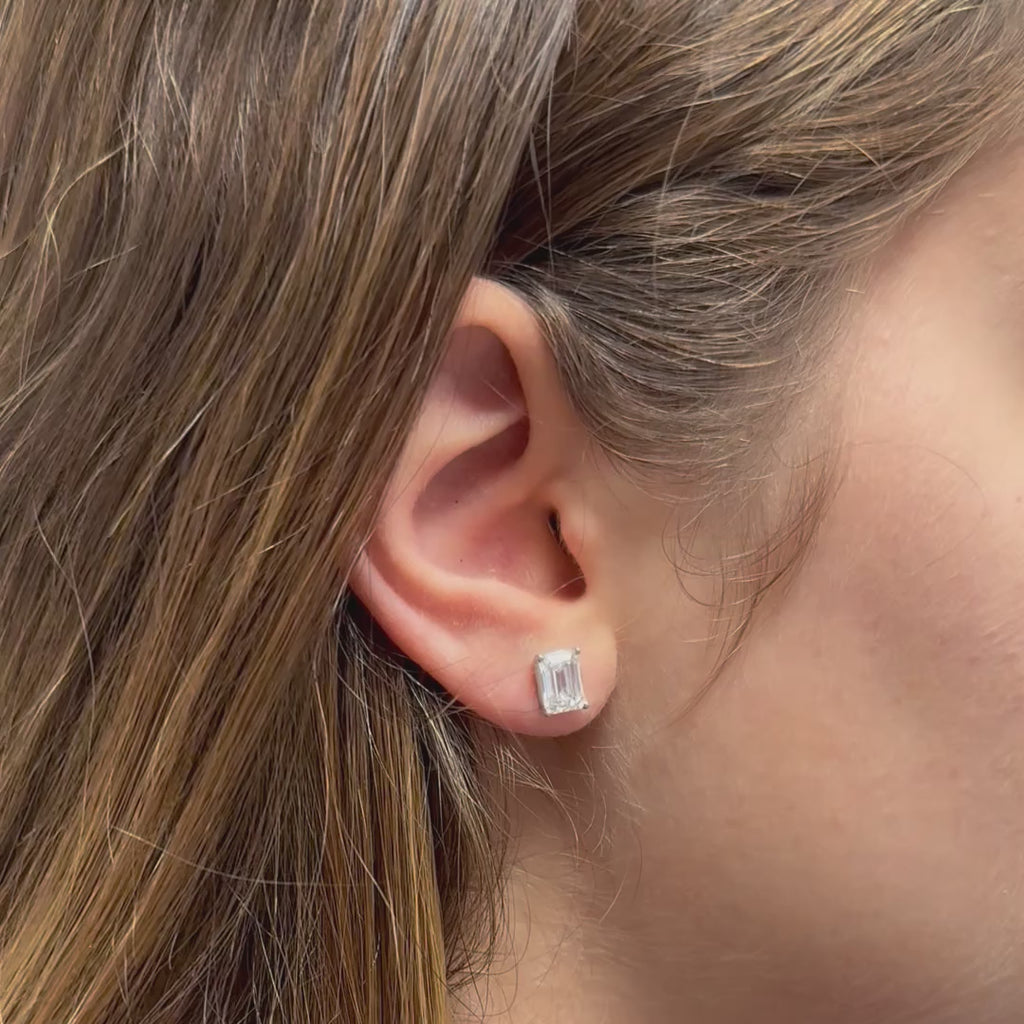 Lab Grown Diamond Emerald Cut Rectangular Studs Earrings (3.00 ct.) in 14K Gold