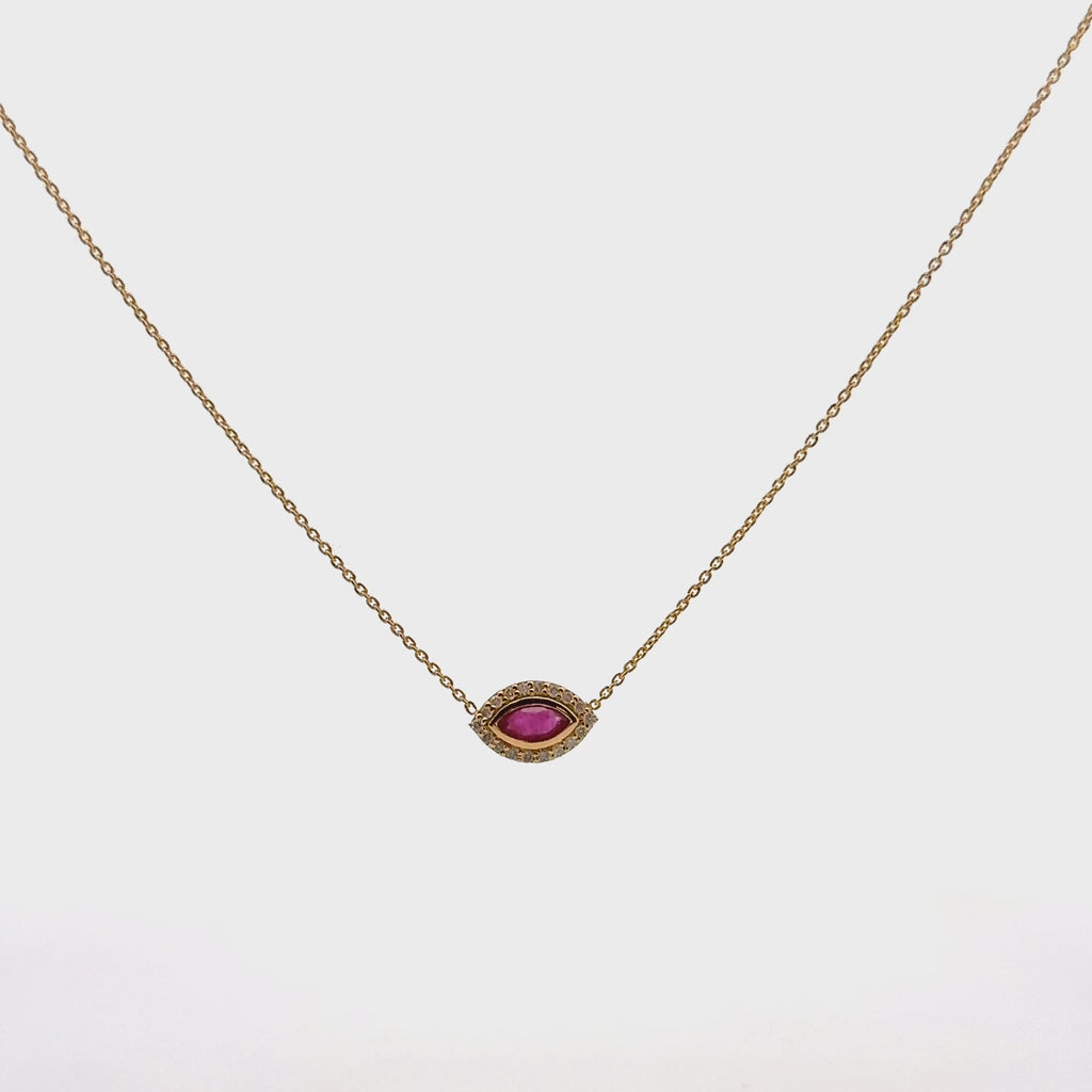 Ruby & Diamond Mini Evil Eye Pendant Necklace (0.50 tcw.) in 14K Gold