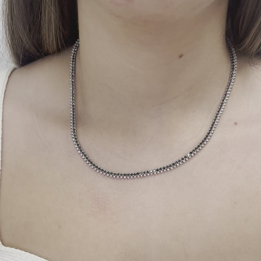 Black & White Diamond Halfway Tennis Choker Necklace (6.15 ct.) in 14K Gold