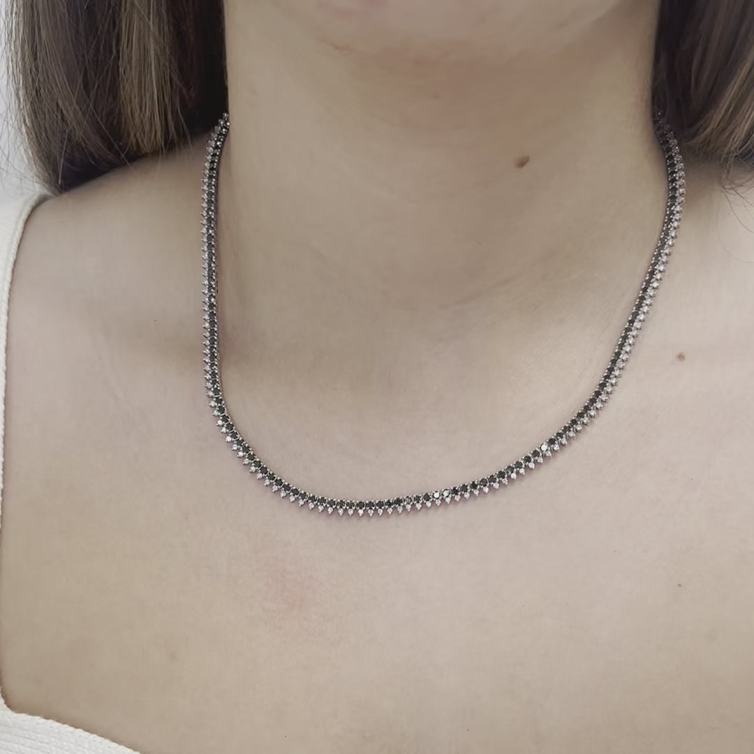 Black & White Diamond Halfway Tennis Choker Necklace (6.15 ct.) in 14K Gold