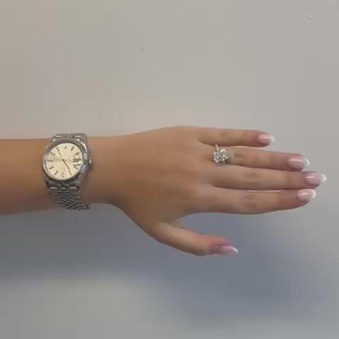 Lab Grown Diamond (4.50 ct.) Radiant Hidden Halo Pave' Band Engagement Ring in 14K Gold