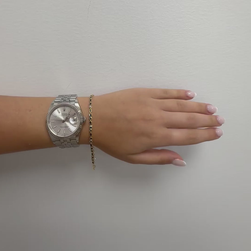 Multi Shape Sapphire Bezel Setting Half Tennis Bracelet and Half paper clip Chain (1.80 ct.) in 14K Gold