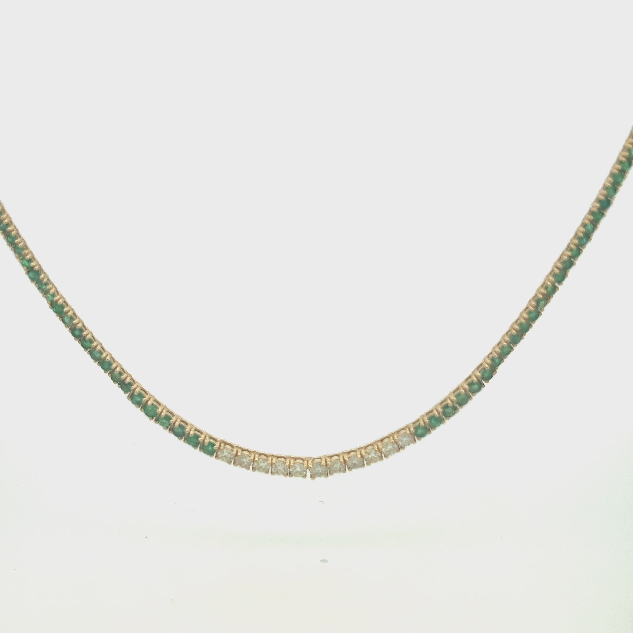 Graduated Emerald & Diamond Tennis Necklace (7.65 ct.) 4-Prongs Setting in 14K Gold