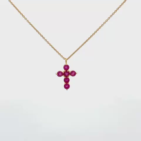 Ruby Cross Necklace (0.95 ct.) in 14K Gold